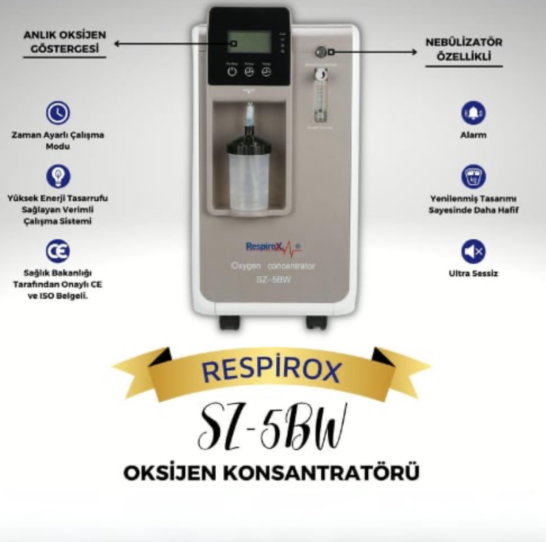 Respirox Sz-5Bw 5 Lt Nebülizatörlü Oksijen Konsantratörü